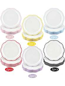 12pcs/24pcs 7 Inch Scalloped Paper Plates, White Plates With Colorful Rim (Purple/Yellow/Pink/Black/Blue/Red), Scalloped Edge Dessert Plates For Party, Wedding, Birthday, Baby-Shower Men Women - Multicolor - View 6