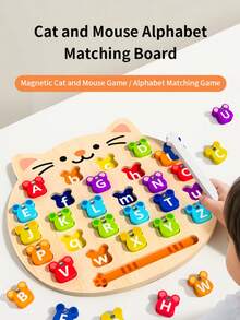 1 Set Wooden Cartoon Letter Matching Puzzle Board Baby Enlightenment Letter Learning Toy Children Educational Science Toy Children Brain Training Fun Blocks - Multicolor - View 2