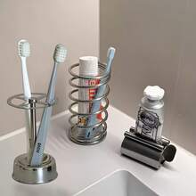 3pcs Toothbrush Holder And Toothpaste Dispenser Set, 304 Stainless Steel Material, Suitable For Bathroom Vanity Toothbrush Storage And Squeezing - Multicolor - View 11