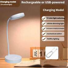1pc USB Rechargeable LED Desk Lamp, Floor Lamp, Eye-Protection Reading Light, USB Powered, Stepless Dimming Decorative Night Light, Suitable For Home Office Reading And Learning, Kitchen, 800mAh - Three-tone Lighting - View 12