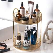 360° Rotating Makeup Organizer, Vanity/Bathroom Countertop Rotating Perfume Storage Box, Large Capacity Cosmetics And Skincare Organizer - Champagne - View 6