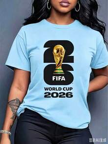 [Official FIFA World Cup Licensed]Graphic[FIFA World Cup Licensed]2026 World Cup, Football-Themed Fun Printed Short-Sleeve T-Shirt, Street Style Print Design, Summer Top, A Must-Have For Fans, Available In Men's And Women's Styles, Suitable As A Birthday Gift For A Boyfriend T-Shirt - 藍色 - 查看 3