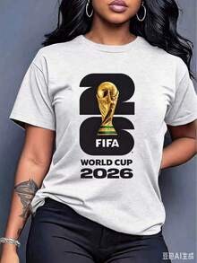 [Official FIFA World Cup Licensed]Graphic[FIFA World Cup Licensed]2026 World Cup, Football-Themed Fun Printed Short-Sleeve T-Shirt, Street Style Print Design, Summer Top, A Must-Have For Fans, Available In Men's And Women's Styles, Suitable As A Birthday Gift For A Boyfriend T-Shirt - 灰色 - 查看 3