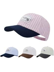 1 pieza Gorra de béisbol con parche a rayas blanco y beige, con ribete de encaje, diseño de parte superior suave vintage, estilo coreano casual - gorra de béisbol - Ver 5