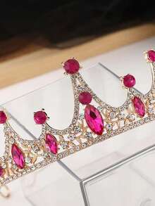 1pc Girls Princess Crown Headband, Crystal Tiara Hair Accessory, Birthday Gift - Hot Pink - View 2