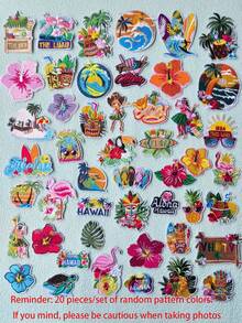 10/15pcs Random Pattern Hawaiian Theme Embroidered Patch Applique Clothing Accessories DIY Bag Shoe Hat Planner Notebook Home Decor Stickers Random Color Iron-On Patch But Sewing Is More Durable - Hawaiian Style - View 3