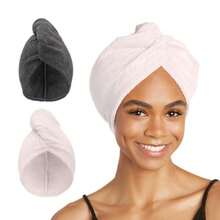 Turbie Twist - Toalla de microfibra para el pelo 2 unidades,color gris y rosa claro - Firma púrpura - Ver 2