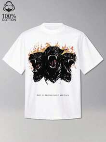 Tiny Spark Camiseta blanca de estilo urbano para hombres con gráfico de pitbull - Blanco - Ver 1