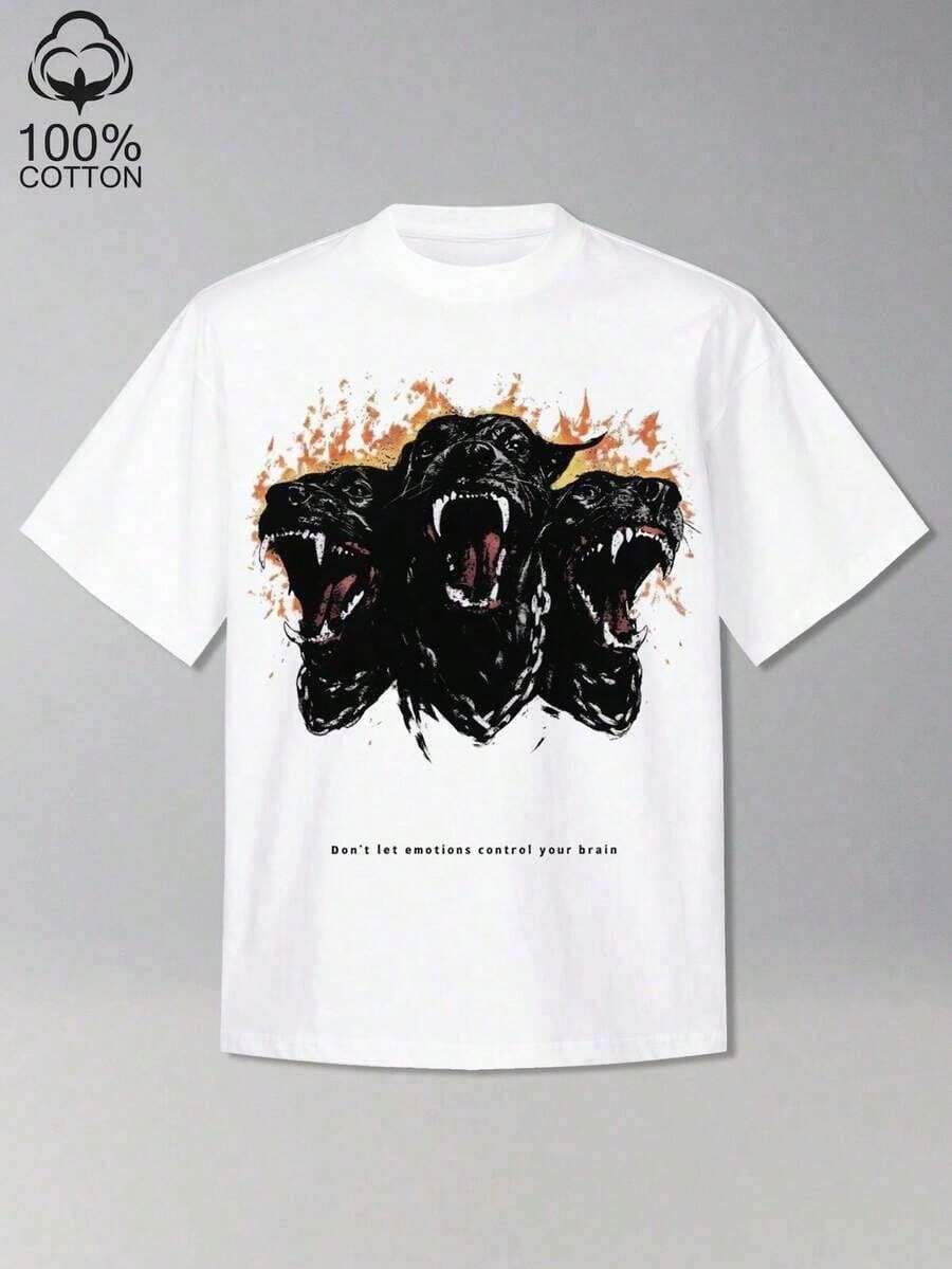 Tiny Spark Camiseta blanca de estilo urbano para hombres con gráfico de pitbull - Blanco - Ver 1