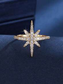 1pc Fashion Cubic Zirconia Octagonal Star Shaped Decorative Ring, Suitable For Teenagers Daily Wear - Multicolor - View 6
