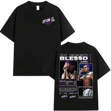 Camiseta del álbum 2025 de Rapper Blessd SI SABE, para hombre y mujer, estilo vintage, de manga corta, de algodón, casual, de talla grande. - Negro - Ver 1