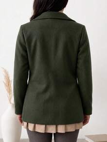Fleece-Lined Sweatshirt Jacket, Fleece-Lined Sweatshirt, Winter And Autumn Fashion, Elegant Women's Fashion, Fold-Down Collar, Long Sleeves, Warm Fabric, Stylish Soft Jacket. - 軍綠色 - 查看 2