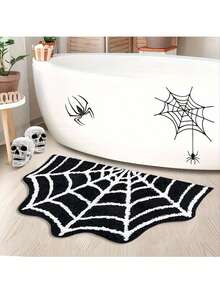 Felpudo de telaraña de Halloween, material de poliéster, suave y esponjoso, decoración del hogar de Halloween, decoración de fiesta de Halloween, adecuado para sala de estar, baño, entrada - Multicolor - Ver 4