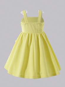 Vestido elegante de vacaciones sin mangas de cintura alta de tela de punto con flores blancas 3D para niñas, ropa dulce y linda para niñas en primavera y verano - Amarillo - Ver 2