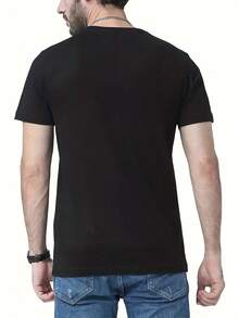 Men's Casual Summer T-Shirt, 100% Breathable Polyester With A Crew Neck And Slight Stretch, Knit Fabric, Short Sleeves With A Letter And Shark Print, Original And Eye-Catching Design, Modern And Versatile Style, Ideal For Everyday Wear, Outdoor Activities And Beach Looks In Spring, Summer And Autumn, Regular Fit Suitable For Most Mexican Adults, Machine Washable, Quick-Drying Fabric, Perfect Gift For Lovers Of The Sea And Urban Style - 黑色 - 查看 2