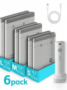 15/12/6/1件組 便攜式電動抽氣真空收納袋 4500Pa吸力 1500mAh USB充電式 省空間可重複使用 壓縮密封 防潮防霉 適用衣物、旅行行李、衣櫥、床上用品 - 查看 9