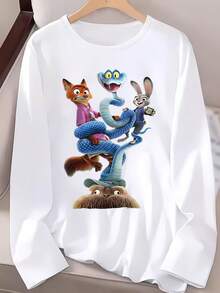 Disney Licensed Zootopia 2 Women Long Sleeve T-Shirt, Breathable Comfy Lightweight Top With Fun Prints For Daily Wear & Family Travel - White - View 2