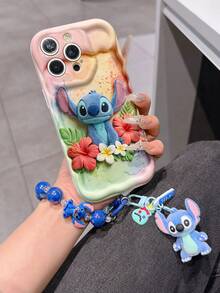 Disney Has Authorized, Phone Case - Chain Set, The Stitch Lilo & Stitch 3D Phone Case Plus A Silicone 3D Stitch Bracelet With Metallic Ring Removable Bracelet, Stitch And Angel Pattern, Compatible With Iphone17/16/15/14/13/12/11/XS/XR/X Plus Pro Max, A Stylish Cartoon Phone Case, The Perfect Gift Choice, Phone Protection, Durable Phone Cover, Great Gift For Friends And Family. - trắng - Xem 1