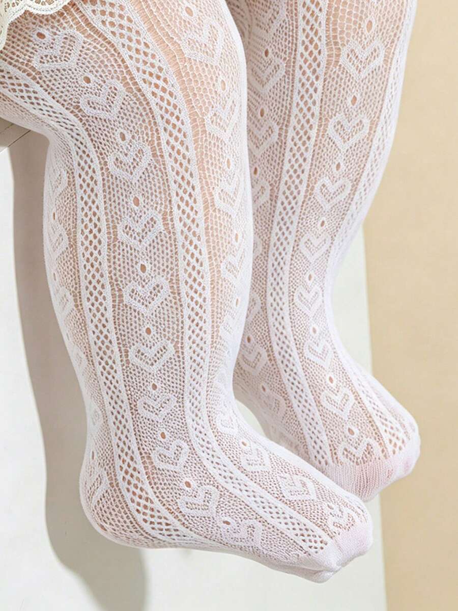 1pc Spring/Summer Baby/Girl Heart/Polka Dot Pattern White Tights, Cute ...