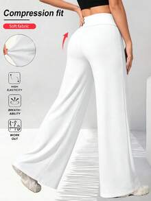 Quần ống loe suông cạp cao màu trơn - trắng - Xem 3