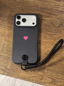 Minimalist Dopamine Black & Red Heart Phone Case + Wrist Strap, Suitable Compatible With Iphone 18 Pro Max/18 Pro/18/17 Pro Max/17 Pro/17/16 Pro Max/16 Pro/16/16 Plus/15/15 Pro Max/15 Pro/15 Plus/11/12/13/14 Pro Max/11 Pro/11 Pro Max/12 Pro/12 Pro Max/13 Pro/13 Pro Max/14 Pro/14 Pro Max/14 Plus, Creative Design, Unisex, Soft Shell - Black Heart and Red Bracelet - View 5