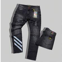 Men's City Denim Slim Fit Player Style Jeans, Black, Distressed With Rips And Paint Splatters – Slim Fit, Premium Thick Fabric - JO-04 - 查看 8