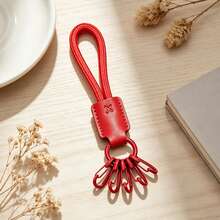 Handmade Cowhide Leather Short Keychain With 5 Colorful Keychain,Car Key Chain Accessories,Keychains For Women And Men - Multicolor - View 6