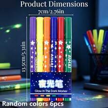 Set de 6 bolígrafos resaltadores que brillan en la oscuridad con diseño de cielo estrellado, combinación de 6 colores de alta saturación, escritura suave sin manchas ni roturas, adecuado para varios tipos de papel, Body del bolígrafo con diseño impreso de estrellas, combinando estética y practicidad, efecto de brillo soñador en luz tenue - Múltiples estilos - Ver 12