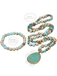 Yumfeel Natural Shoushan Stone Necklace & Bracelet Set, Amazonite Teardrop Pendant, Autumn/Winter Fashion Versatile Accessory, Holiday Gift - Multicolor - View 7