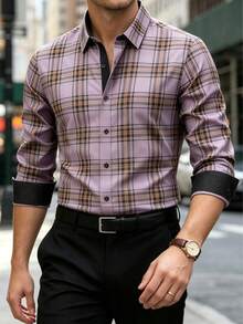 Men's Business Casual Plaid Long Sleeve Shirt - Multicolor - View 2
