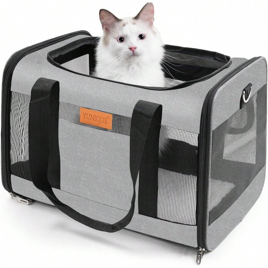 Soft-Sided Cat & Dog Carrier For Pets Up To 15 Lbs, Airline Approved Collapsible Travel Puppy Carrier With Lightweight Fabric De - Grey - View 1