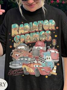 Officially Licensed Disney Retro Disney Cars T-Shirts,  Lightning McQueen T-Shirts, Trailer Mike T-Shirts, Springs Town T-Shirts, Disney Family Travel T-Shirts, Disney Theme Park T-Shirts, 100% Pure Cotton High-Quality T-Shirts, Fit Well, Unisex, Perfect Gift, Free Shipping. - màu đen - Xem 1