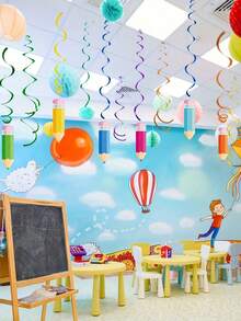 18pcs Back To School Hanging Rotating Decorations, Colorful Crayon Ceiling Hanging Ornaments, Welcome Back To School Pencil Party Decor, Suitable For Ceiling, Window, Mantel, Overhang, Doorway, Arch, Tree Branch, Hallway On The First Day Of School - Multicolor - View 9