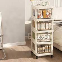 4-Tier Kitchen Storage Trolley, Foldable Mobile Rack For Bathrtoom, Laundry, Bedroom & Kitchen, Multi-Functional Organizer - White - View 3