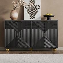 Buffet With Four Molded Doors, Adjustable Interior Shelves, Metal Handles And Ball-Shaped Feet. - 黑色 - 查看 12