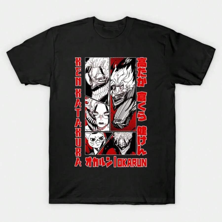 Camiseta Dandadan Okarun 100% algodón para hombre y mujer, con gráficos de anime japonés, estilo Y2k, cuello redondo, manga corta, para primavera/verano. - Negro - Ver 1