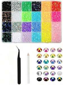 1 Box Assorted Color ABS Rhinestones, Resin Flat Diamonds, Shiny Nail Art Decorations Crafts And Manicure Accessories Nails Nail Supplies Nail Gems - 多色 3 - 查看 10