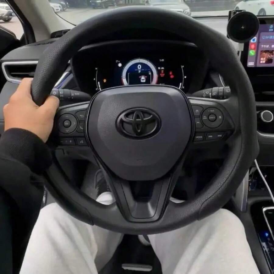 2026 New High-End Napa Leather Car Steering Wheel Cover Fur Non-Slip Durable Sweat Card Cover Simple Leather Steering Wheel Cover Universal Steering Wheel Cover Breathable Design Outdoorfun - [Volcano Red] Napa Leather - View 1