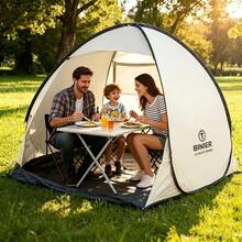 2-3 People Quick-Opening Camping Tent Awning, Portable Foldable Space-Saving Outdoor Canopy, Suitable For Outdoor Leisure In Garden Backyard - 米白色 - 查看 6