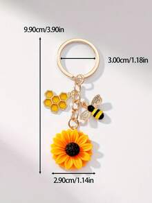 1pc New Multifunctional Fashion Alloy Oil Drop Sunflower Honeycomb Keychain Teacher's Day Gift - Yellow - View 4