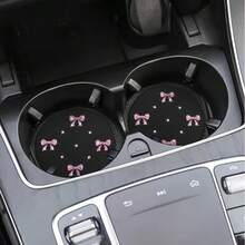 2pcs Bling Rhinestone Bow Car Cup Holder Coasters Anti Slip Universal Fit Automotive Interior Accessories Pink - Pink - View 5