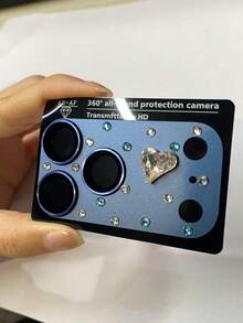 Miếng dán ống kính camera hình trái tim lấp lánh sang trọng, sáng tạo dành cho iPhone 17 Pro Max, vòng bảo vệ camera sau cho iPhone 17 Pro. - Màu xanh lam - Xem 6