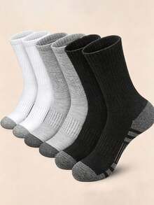 1/6 paires de chaussettes de sport mi-mollet de couleur unie pour hommes, chaussettes décontractées confortables et respirantes, convenant pour le port quotidien, le cyclisme, la randonnée, l'escalade et d'autres sports, toutes saisons - Multicolore - Voir 5