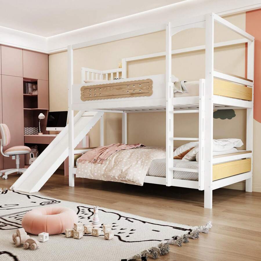 EGBHDSFT Etagenbett Kinderbett 90 * 200 cm Mit hausförmigem Bettrahmen, keksförmigen Schutzgittern, Rutsche und extrabreiter Sicherheitsleiter, Holzfarbe - Schwarz - Übersicht 1