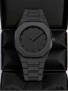 3pcs/Set Minimalist Octagonal Dial Quartz Watch Set - Includes Watch, Link Adjustment Tool And Gift Box, Student/Teenager Daily Casual Wristwatch Full Color Matching - Black - View 11
