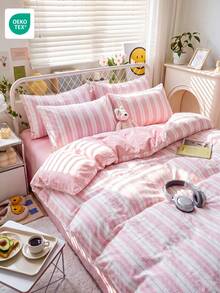 2/3pcs Bedding Set, Home Textile, Minimalist Style, Pink & White Striped, Comfortable & Breathable Bedding Set, Soft & Anti-Pilling, No Duvet Insert, Suitable For All Sizes Of Large & Small Beds, All Season Use, Indoor Decor, Oeko-Tex Certified - Multicolor - View 7