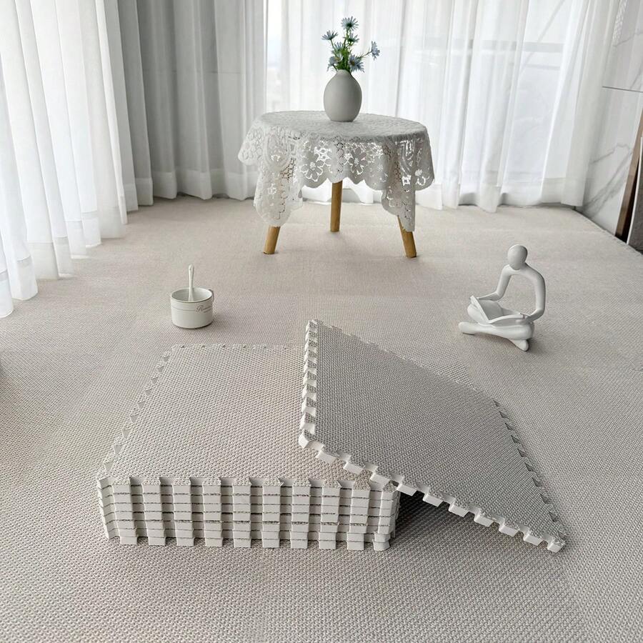 10pcs/Set New Faux Sisal Interlocking Puzzle Carpet Tiles, 150cm*60cm*0.6cm, Modular Faux Sisal Floor Mats, Decorative Rug, Lightweight Washable Carpet, Non-Shedding, Non-Fading, Comfortable Fabric, Faux Sisal Surface, EVA Bottom, Free Cut, Suitable For Bedroom, Living Room, Study, Game Room And Daily Home Use