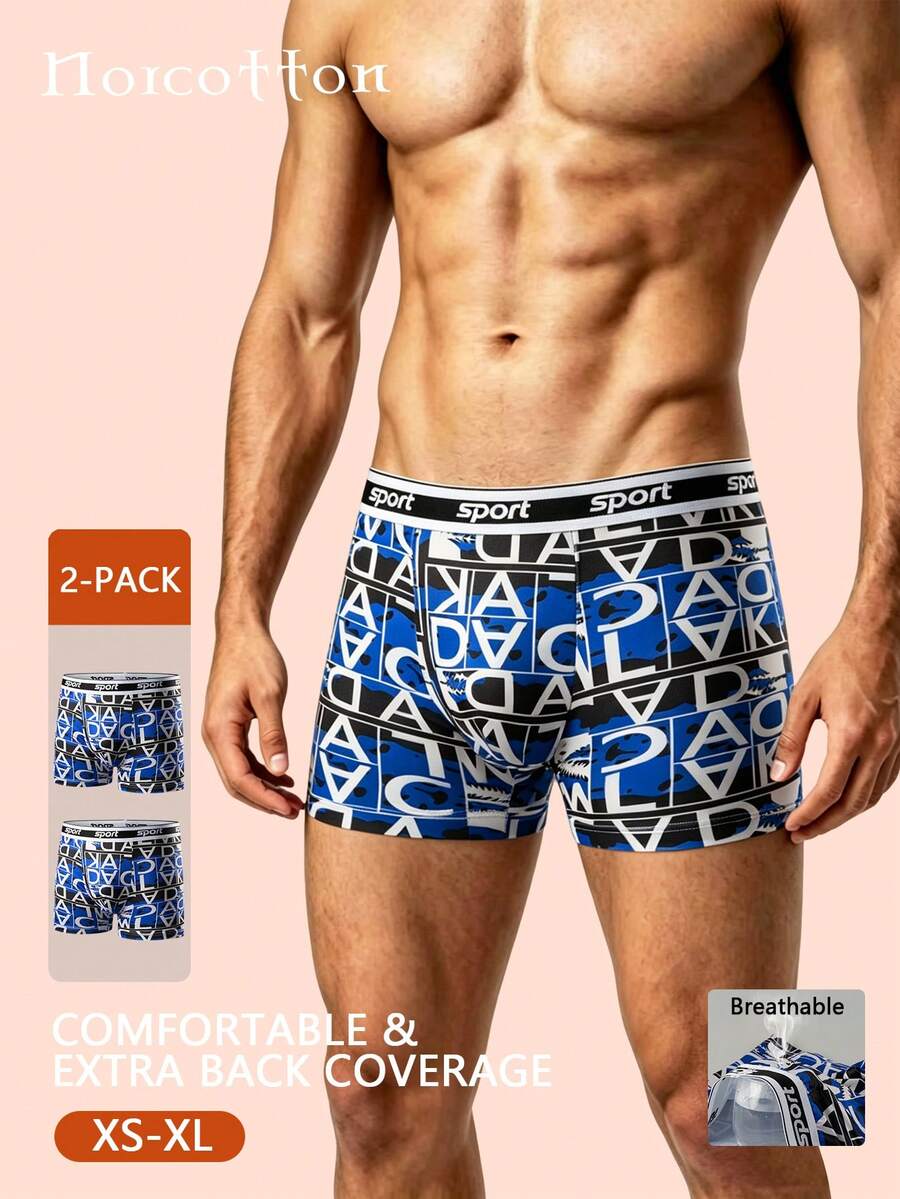Norcotton 2PCS Blue Men's Underwear, Boxer Briefs - Blue - View 1