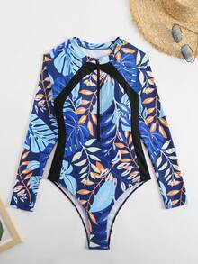 2026 New Sexy Racing Surfing Suit, Color-Block One-Piece Zipper Tight Slim-Fit Swimsuit - Blue - View 5