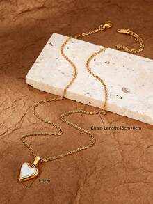MONALLY 18K Gold Plated Stainless Steel Romantic Heart Necklace For Women, Dainty Mother Of White Love Pendant, Waterproof Hypoallergenic Jewelry Perfect Valentine's Day Anniversary Gift For Her - Pendant Necklace - View 3